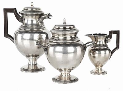 Caffettiera, Lattiera e Zuccheriera in Argento, Francia, Dopo il 1838