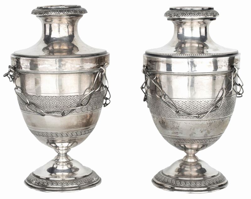 Coppia di Vasetti in Argento, Bollo Pontificio, XIX Secolo