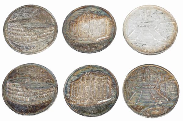 Sei monete souvenir di Roma in argento  - Asta Antiquariato e dipinti, Argenti Antichi e da Collezione - Casa d'Aste Arcadia
