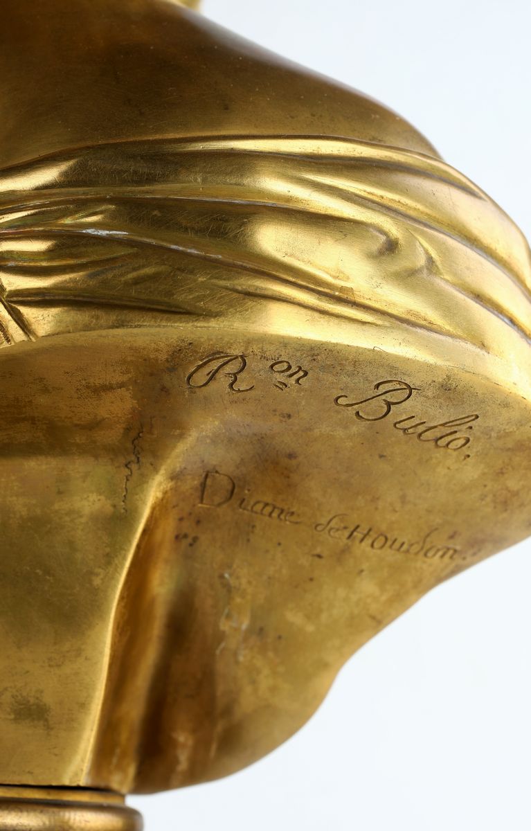 Jean Bulio - Busto in Bronzo Dorato di Diana Cacciatrice da Jean Antoine Houdon, Fine del XIX Sec...