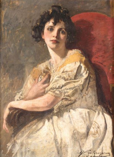 Giovane Donna in Poltrona Rossa