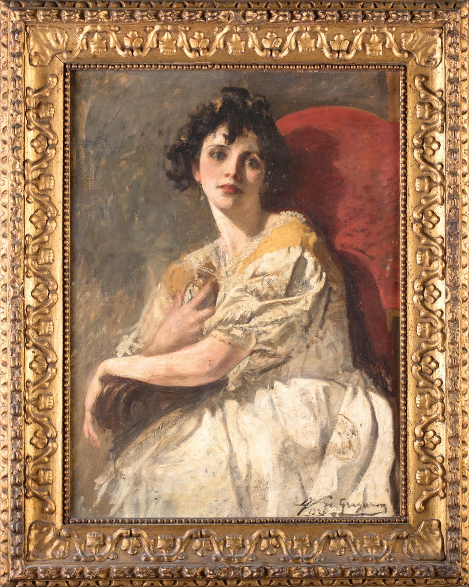 Pittore del XIX/XX Secolo - Giovane Donna in Poltrona Rossa
