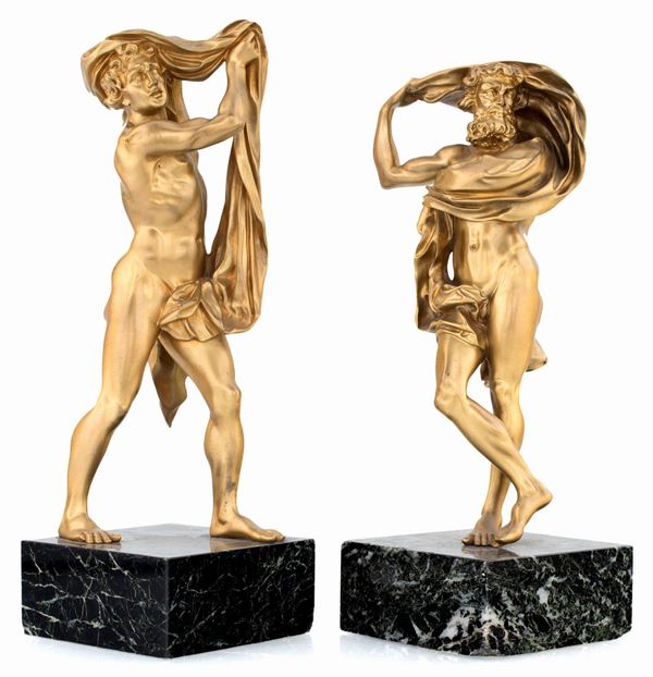 Due sculture in bronzo dorato, XIX secolo  - Asta Fine Antiques -  Pastori del Presepe Napoletano - Casa d'Aste Arcadia
