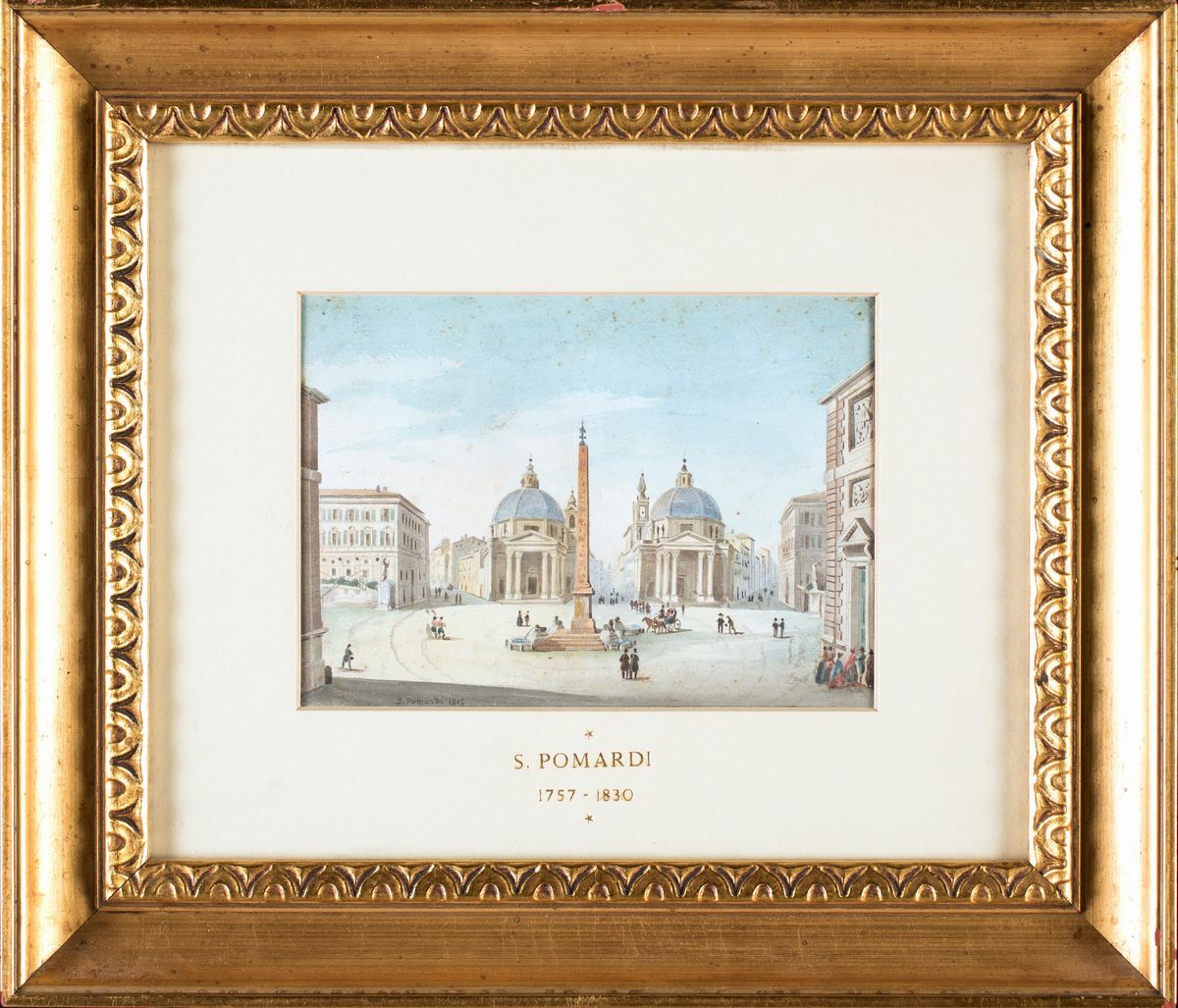 Simone Pomardi - A) Tempio di Vesta a Tivoli B) Veduta di Piazza del Popolo