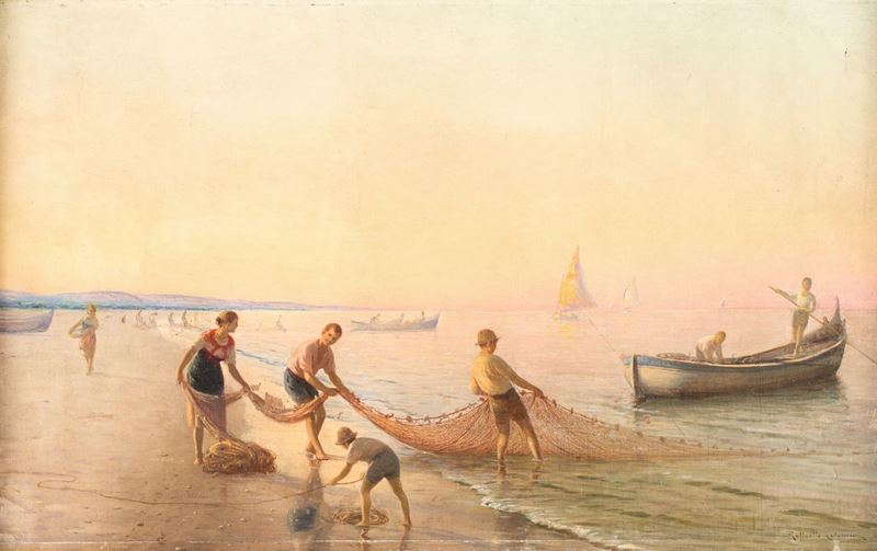 Raffaello Celommi - Marina con Pescatori
