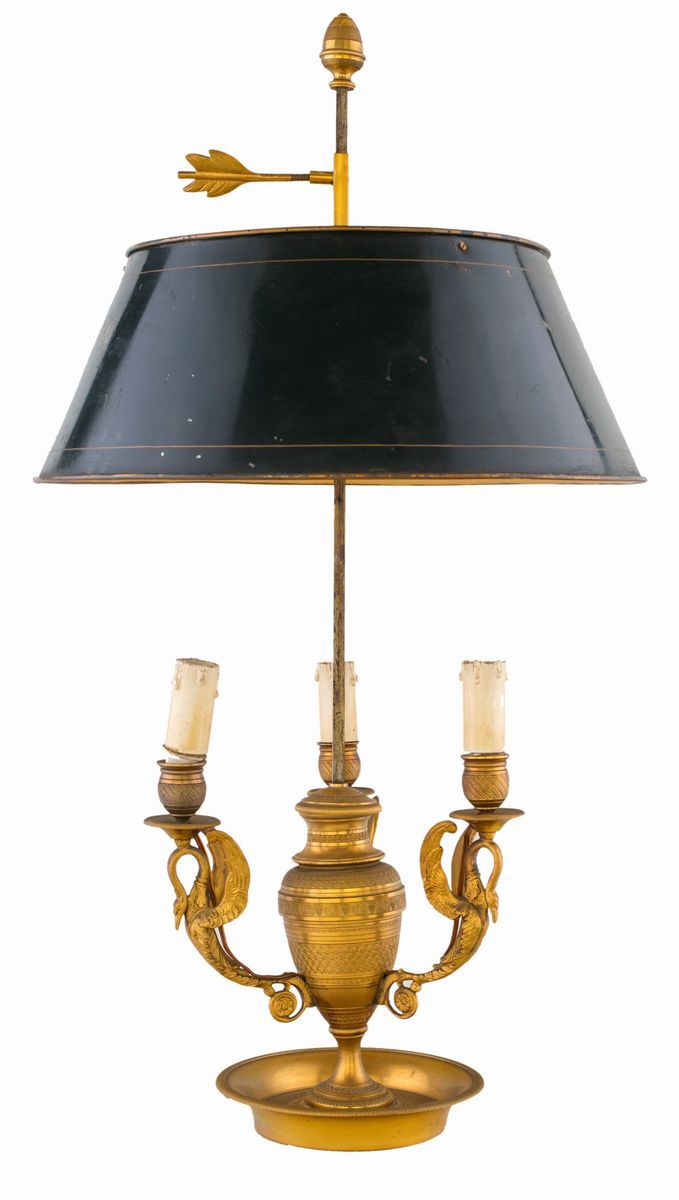 Lampada da Tavolo in Bronzo Dorato a Tre Luci, XIX Secolo