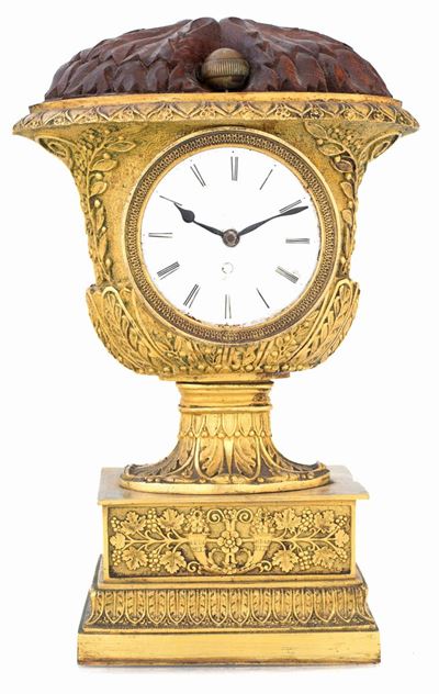 Orologio da Tavolo in Bronzo Dorato e Legno, Fine del XVIII Secolo