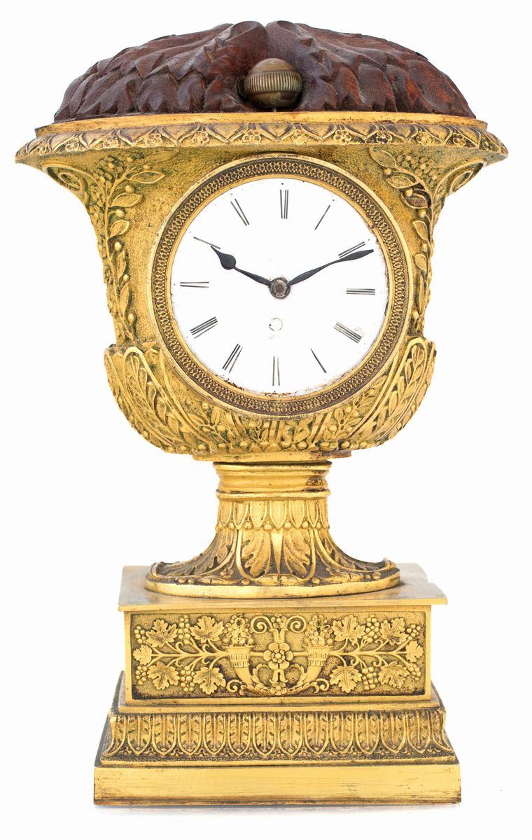 Orologio da Tavolo in Bronzo Dorato e Legno, Fine del XVIII Secolo