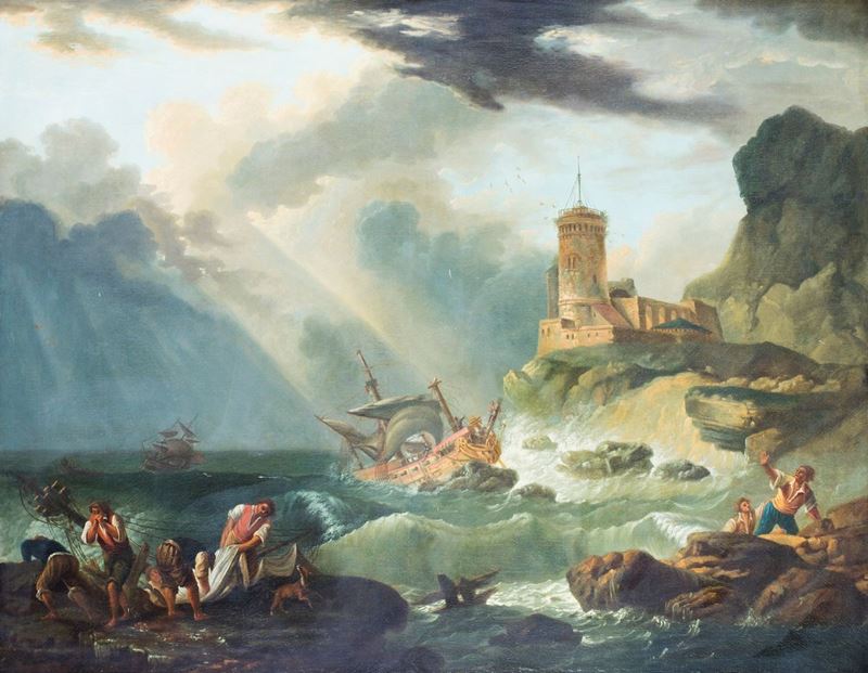 Claude Joseph Vernet (cerchia ) - Paesaggio Marino in Burrasca