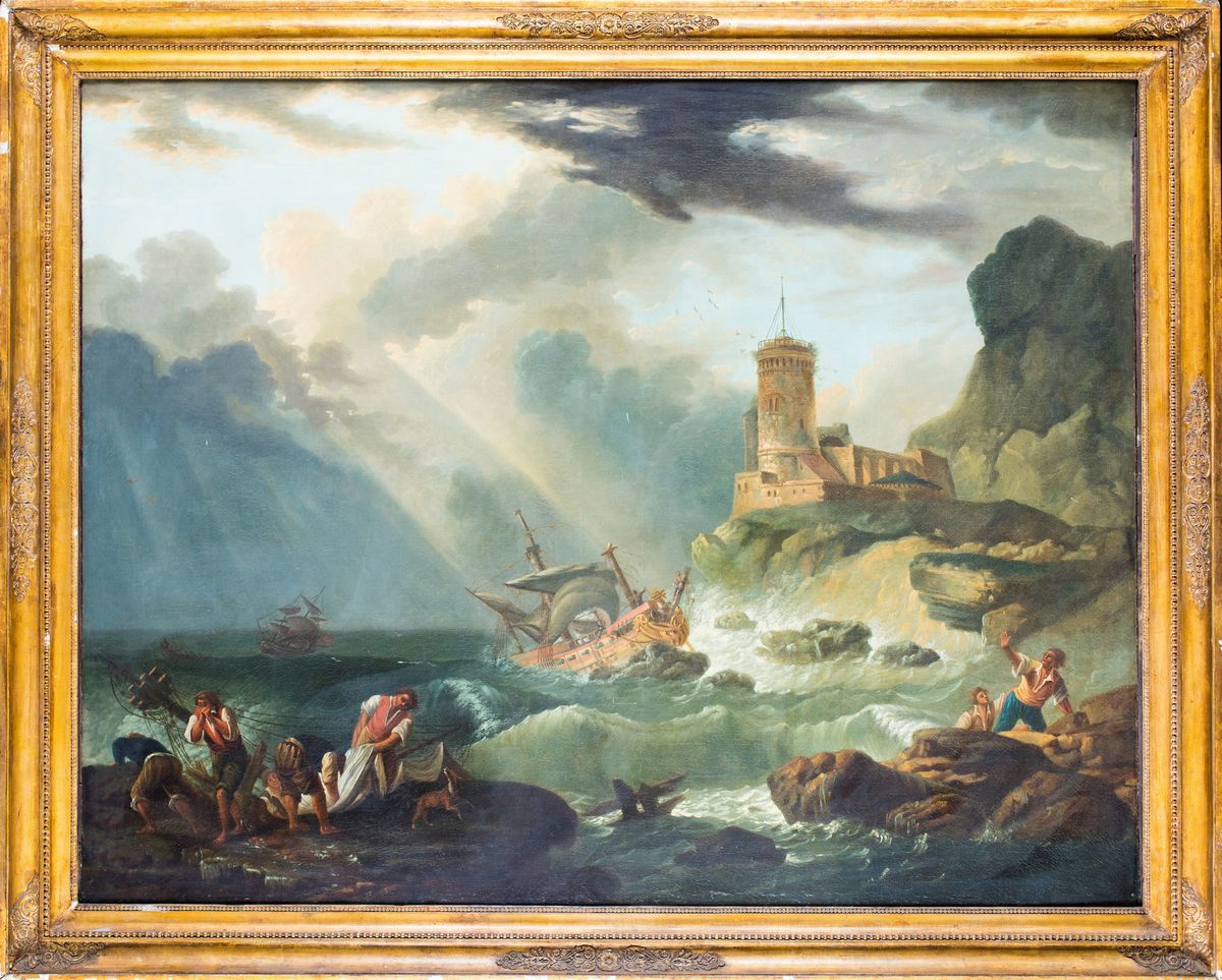 Claude Joseph Vernet (cerchia ) - Paesaggio Marino in Burrasca