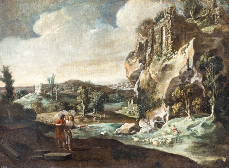 Pittore del XVIII Secolo - Tobiolo e L'angelo