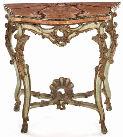 Piccola Console in Legno Laccato Verde, Metà del XVIII Secolo