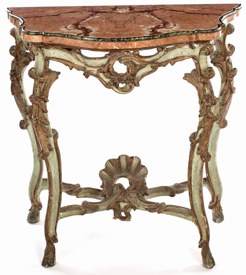 Piccola Console in Legno Laccato Verde, Metà del XVIII Secolo