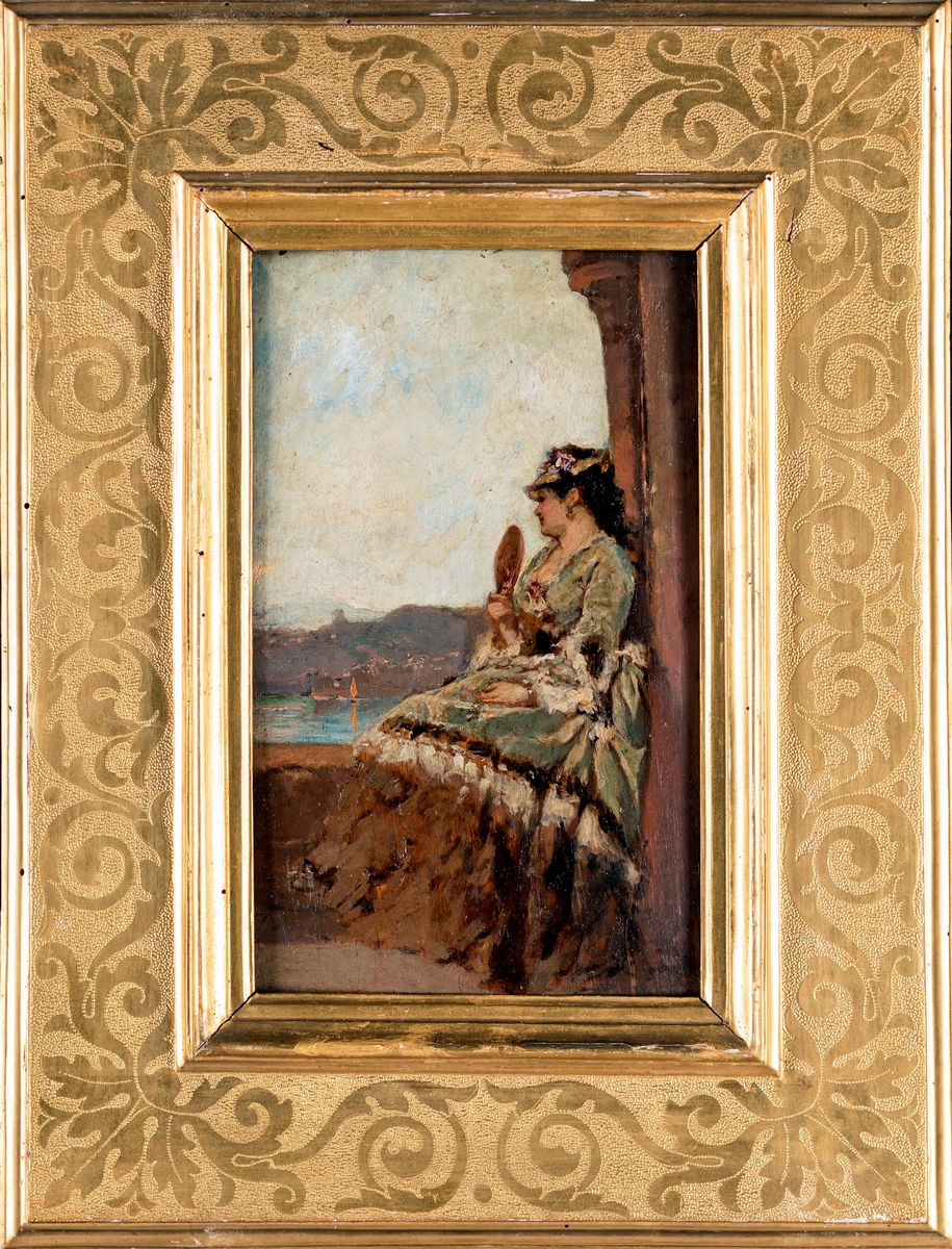 Scuola Europea del XIX Secolo - A) Figura Femminile con Ombrellino B) Donna con Ventaglio