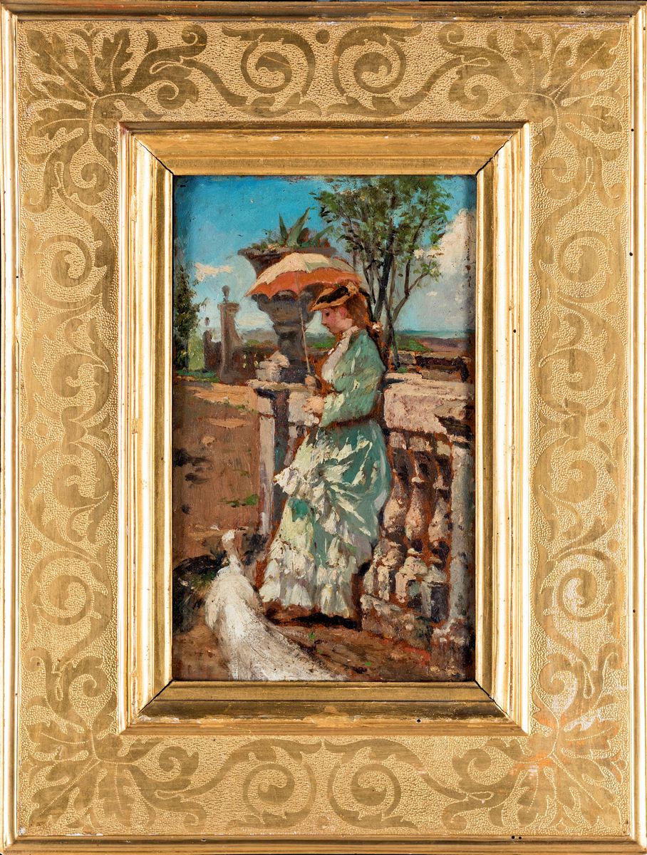 Scuola Europea del XIX Secolo - A) Figura Femminile con Ombrellino B) Donna con Ventaglio