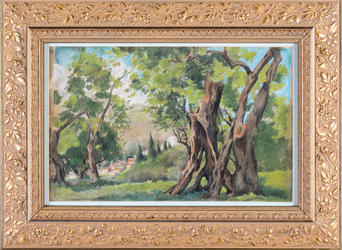 Giuseppe Cecconi - Paesaggio Boschivo con Scorcio di Paese in Lontananza