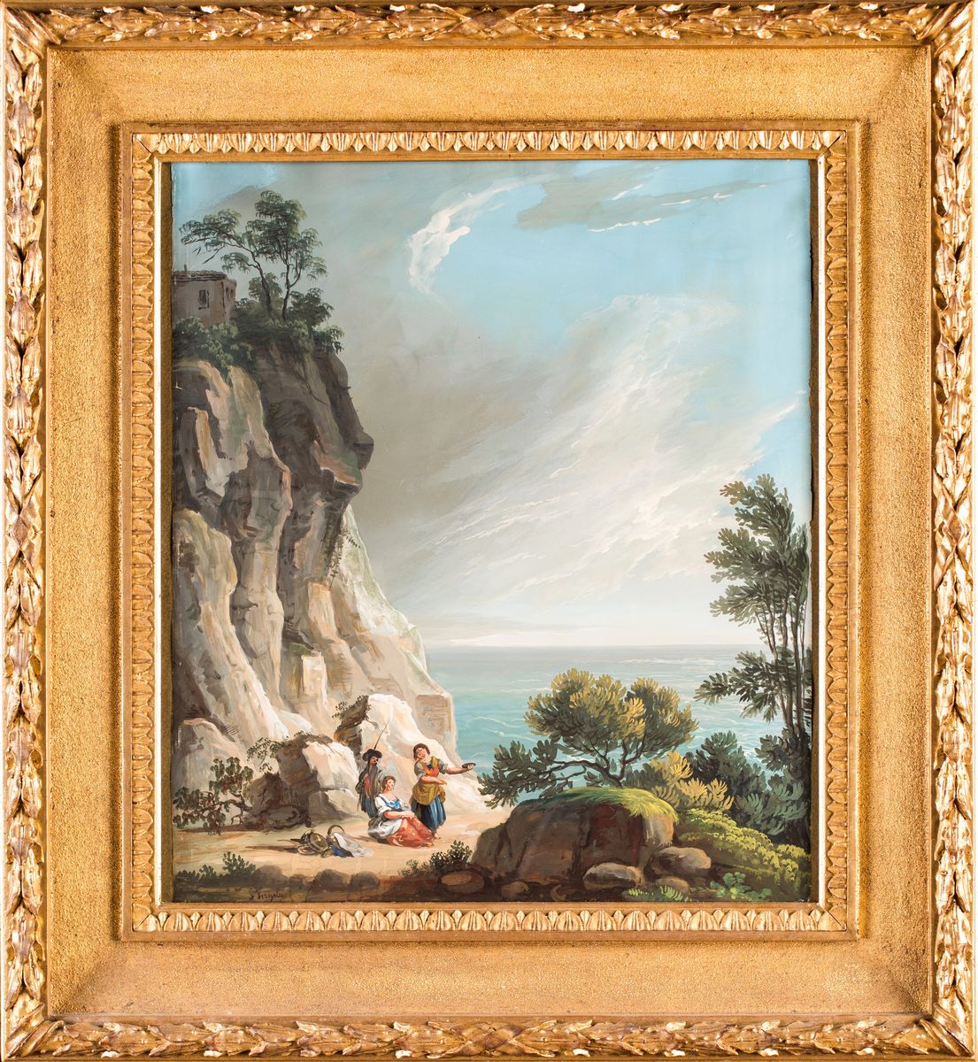 Salvatore Fergola - Marina con Figure Femminili e Pescatore