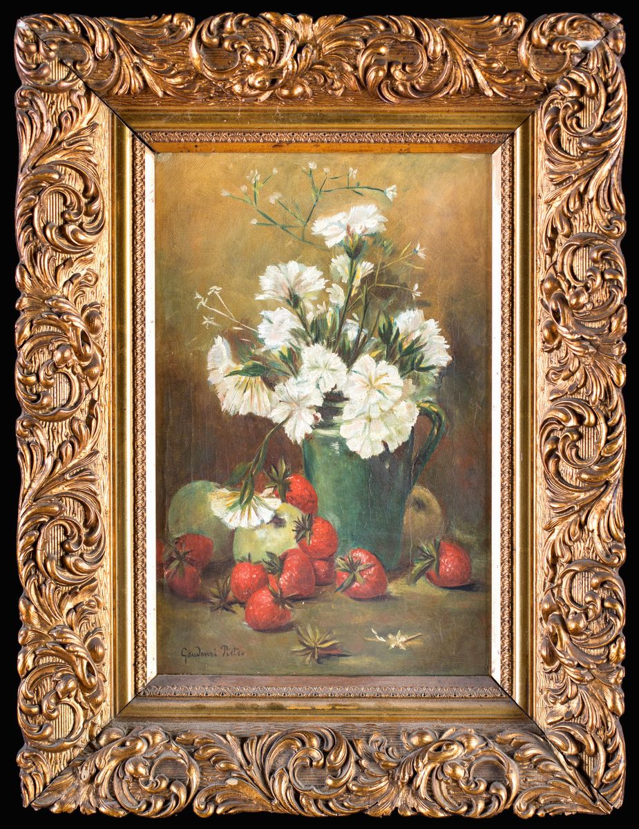 Pietro Gaudenzi - Vaso di Garofani Bianchi e Fragole
