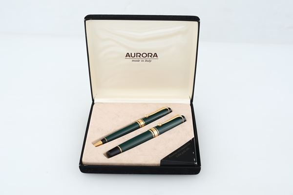 Aurora, penna stilografica e penna a sfera in vernice e metallo dorato