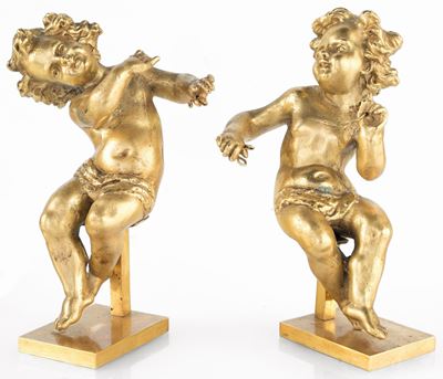 Coppia di Piccole Sculture in Bronzo Dorato, Napoli, Fine del XVIII/inizio XIX Secolo