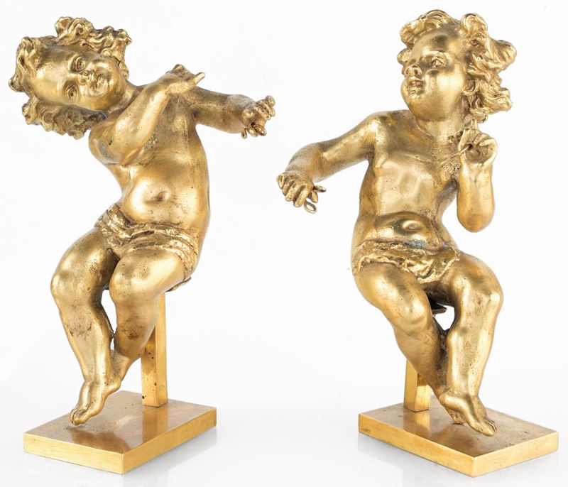 Coppia di Piccole Sculture in Bronzo Dorato, Napoli, Fine del XVIII/inizio XIX Secolo