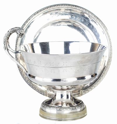 Tazza da Colazione in Argento Sterling con Piattino, Parigi 1794/97, Argentiere R.e.a.