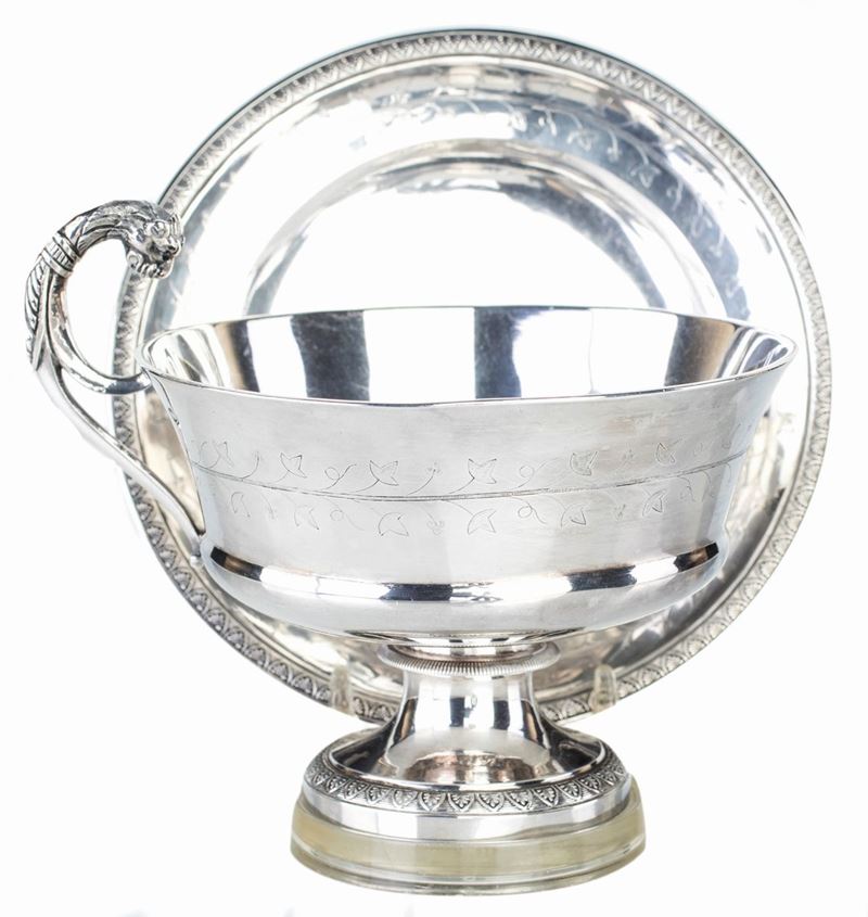 Tazza da Colazione in Argento Sterling con Piattino, Parigi 1794/97, Argentiere R.e.a.