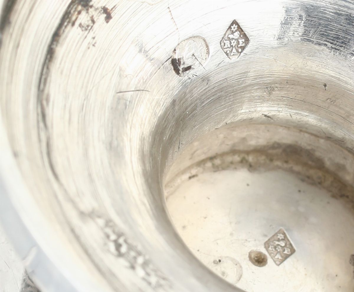 Tazza da Colazione in Argento Sterling con Piattino, Parigi 1794/97, Argentiere R.e.a.