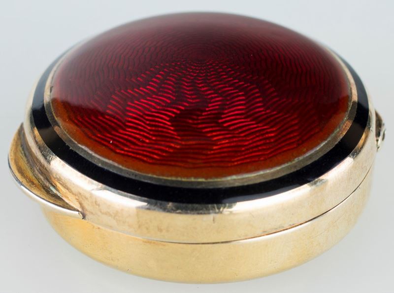 Portapillole in Argento Sterling Dorato e Smalto Rosso, Argentiere Salimbene, Firenze Anni Sessan...