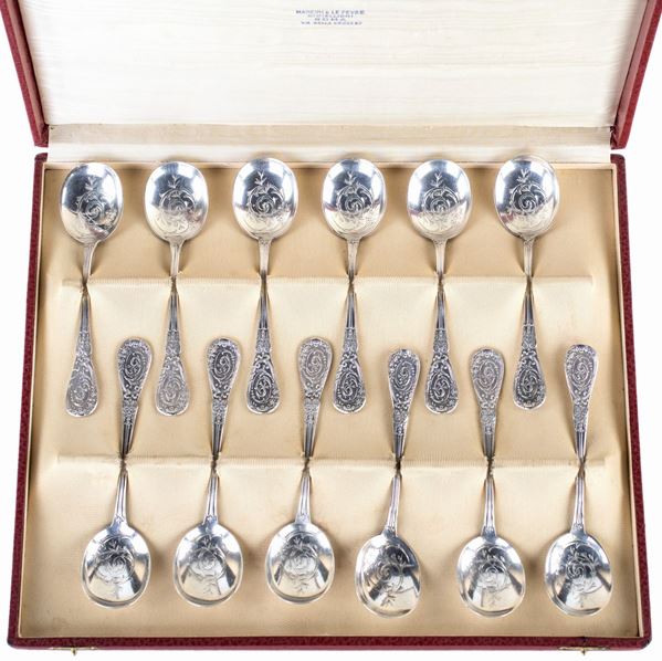 Dodici cucchiaini da gelato in argento d&#39;epoca Liberty