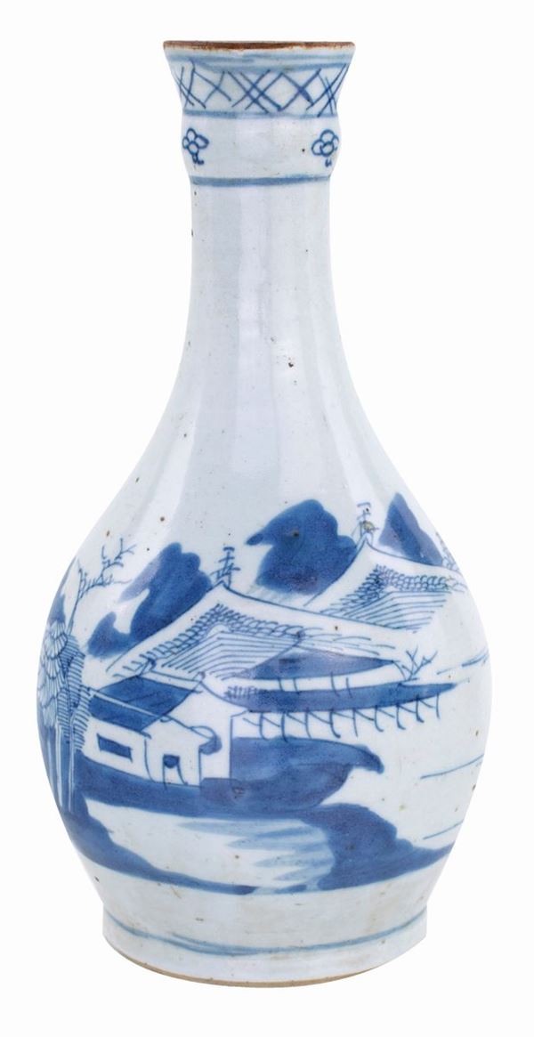 Vaso a bottiglia in porcellana bianca e blu, Cina