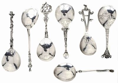 Sette Cucchiai da Collezione in Argento a Diverso Titolo, Nord Europa