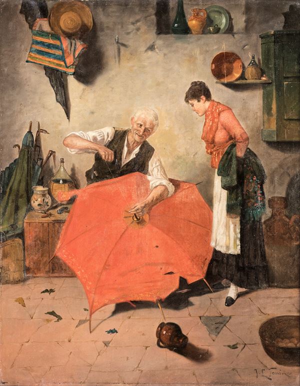 Pittore del XIX secolo - La bottega dell&#39;ombrellaio