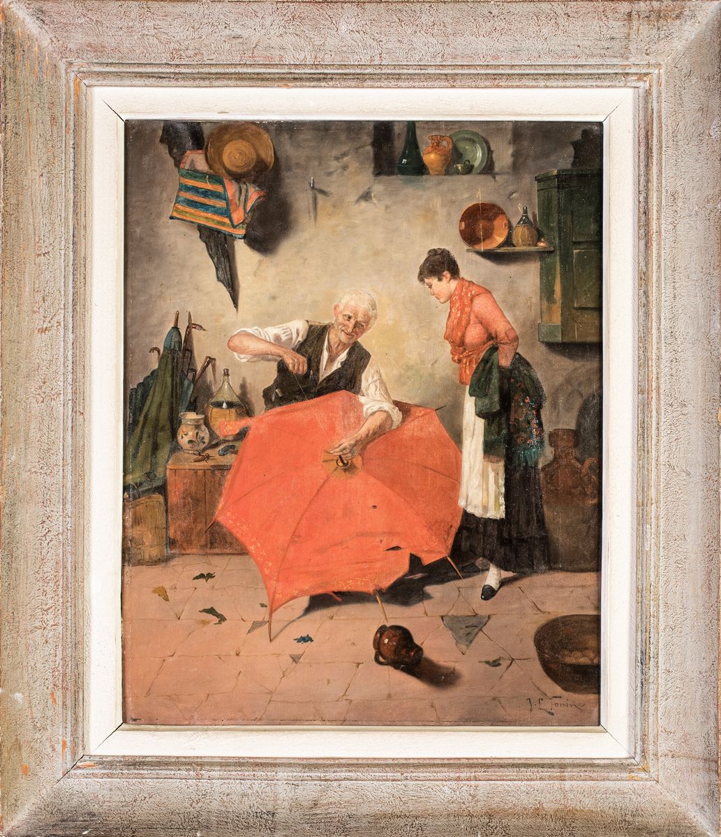 Pittore del XIX Secolo - La Bottega Dell'ombrellaio