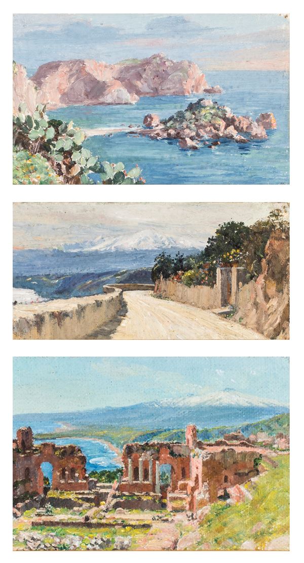 Pittore del XIX/XX secolo - Paesaggi siciliani