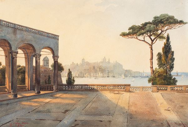 Pittore del XIX secolo - Veduta di Genova da Palazzo Doria