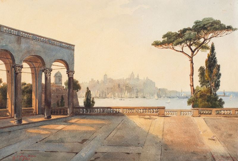 Pittore del XIX Secolo - Veduta di Genova da Palazzo Doria