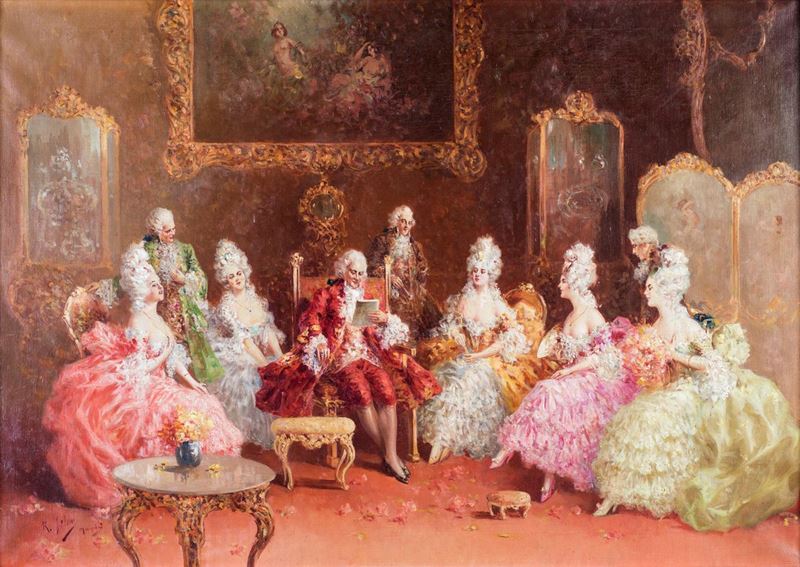 Raffaele Zeloni - Interno con Figure in Abiti Settecenteschi
