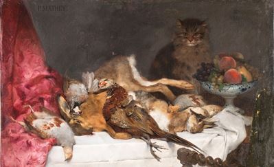 Natura Morta con Coppa di Frutta, Gatto e Selvaggina