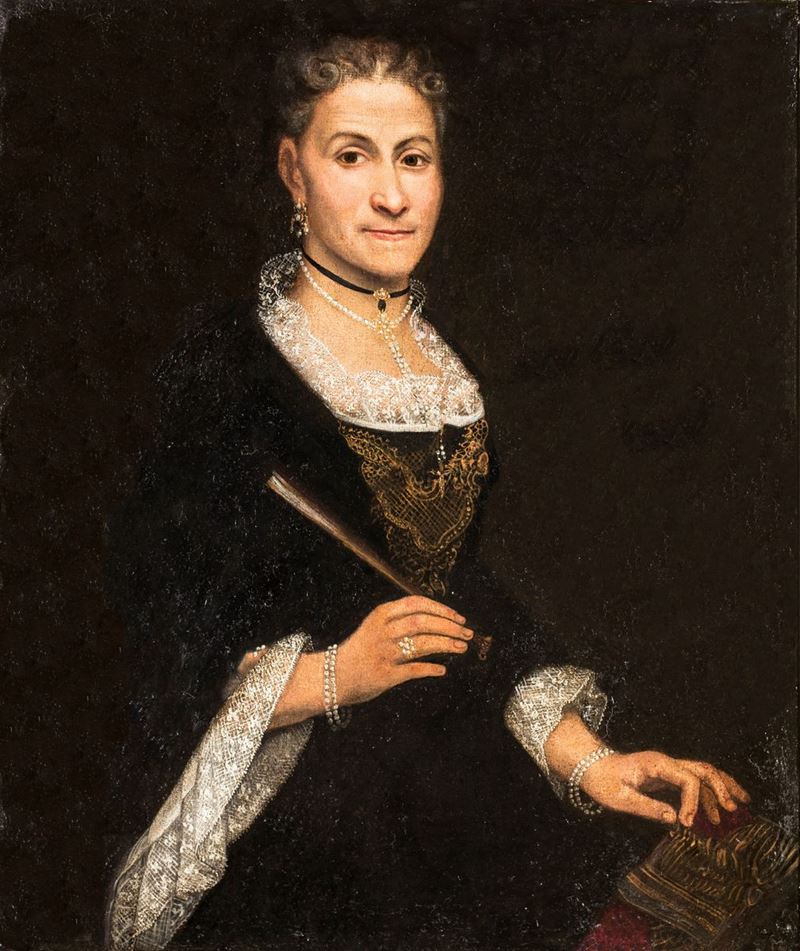Pittore del XIX Secolo - Ritratto di Gentildonna con Gioielli
