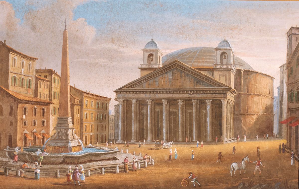 A) Veduta del Campidoglio B) Piazza della Rotonda e il Pantheon con i Campanili del Bernini