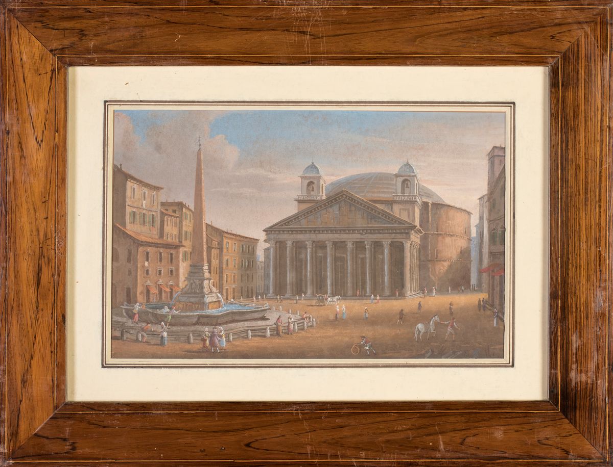 A) Veduta del Campidoglio B) Piazza della Rotonda e il Pantheon con i Campanili del Bernini