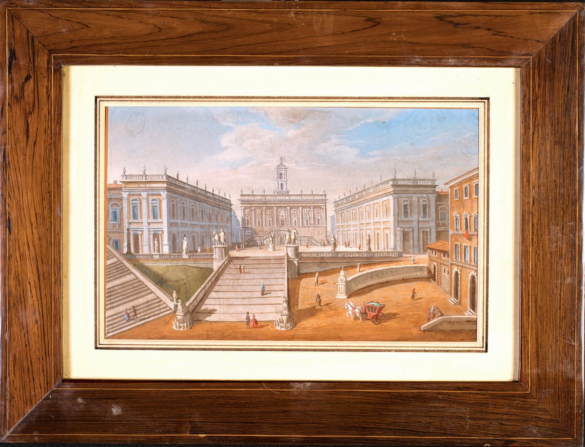 A) Veduta del Campidoglio B) Piazza della Rotonda e il Pantheon con i Campanili del Bernini