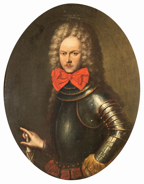 Pittore del XVII secolo - Gentiluomo in armatura e fiocco rosso