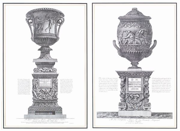 Coppia di stampe raffiguranti vasi classici, edizione Ponte Vecchio