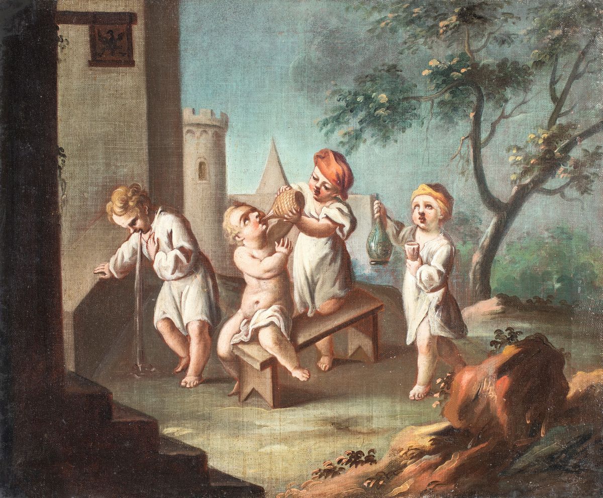 Scuola Piemontese del XVIII Secolo - A) Giocatori di Carte B) Monelli Bamboccianti