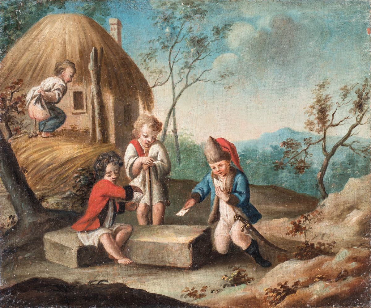 Scuola Piemontese del XVIII Secolo - A) Giocatori di Carte B) Monelli Bamboccianti
