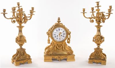 Trittico da Camino in Bronzo Dorato, Francia, XIX Secolo