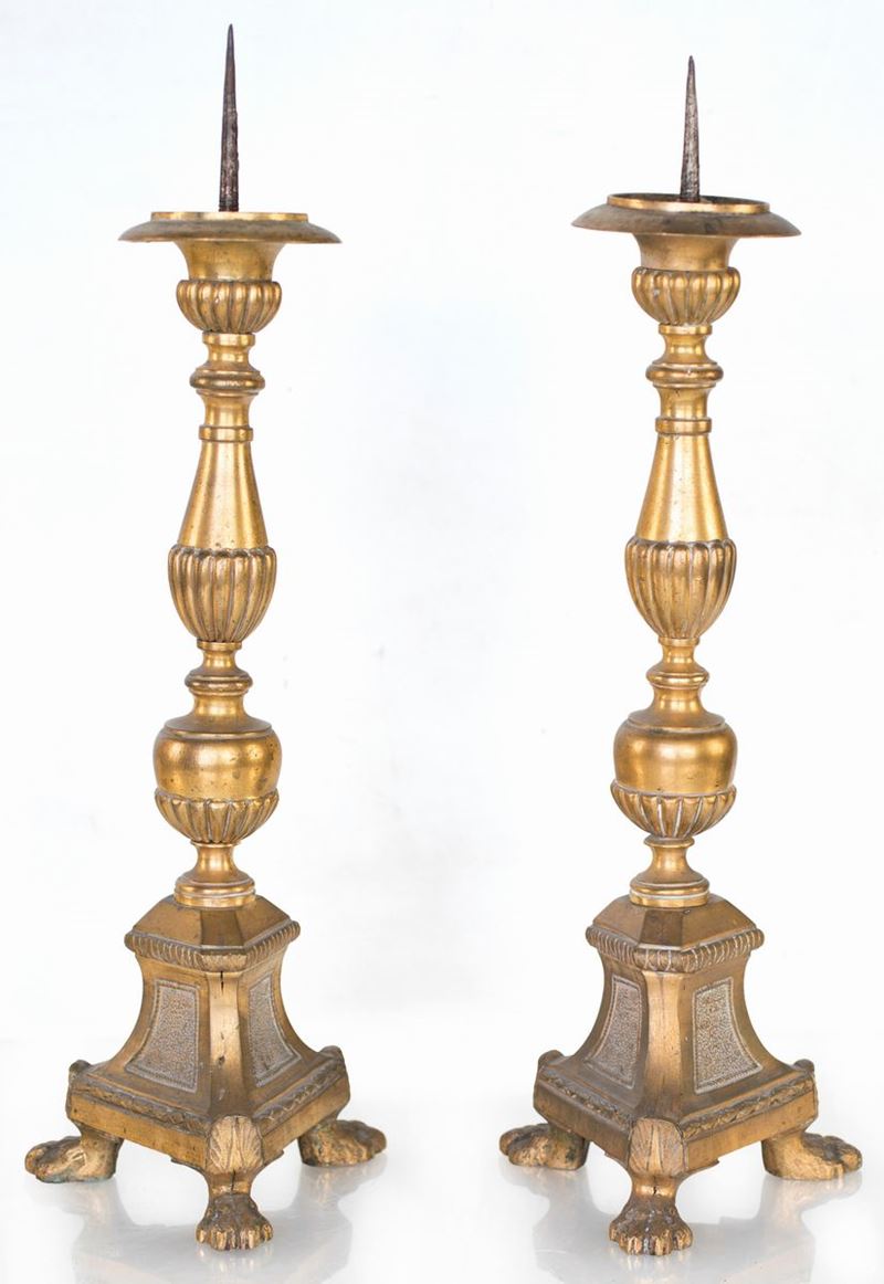 Coppia di Piccole Torciere in Bronzo Dorato, Fine del XVIII Secolo