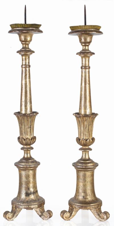 Coppia di Torciere in Legno Dorato, Fine del XIX/inizi XX Secolo